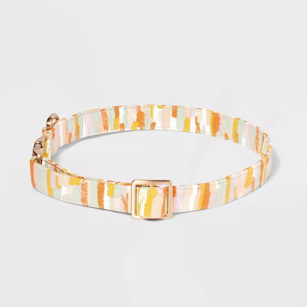 XL Brushed Stroke Polyester Cotton Adjustable Dog Collar With Rose Gold Clip Clasp & D-Ring