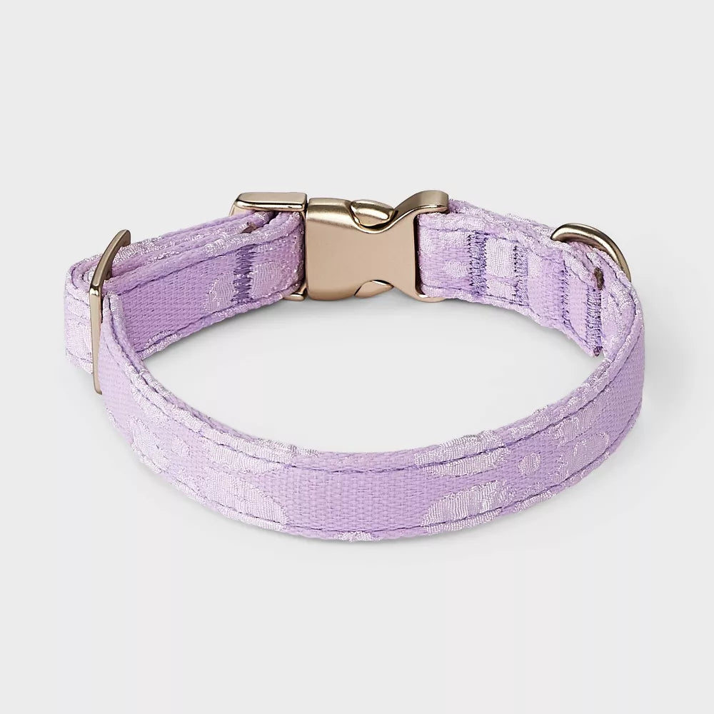 S Size Lavender Floral Textured Polyester Dog Collar With Metal Buckle