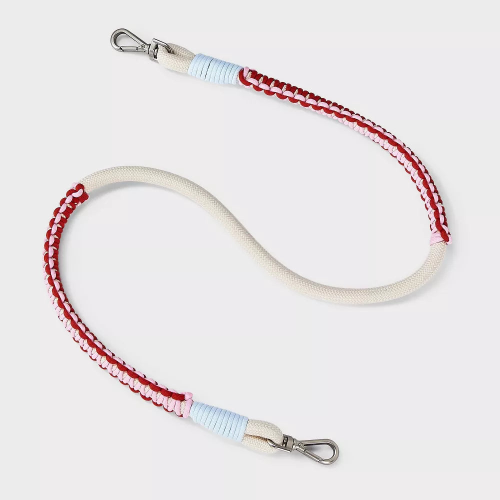 50 Inch Red White Pink Fashion Braided Crossbody Dog Walk Bag Strap Dual Spring Clips