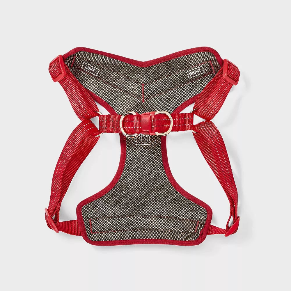 Medium Red 4-in-1 Dog Walking Kit Chest Harness Leash Collar Waste Bag Holder Set