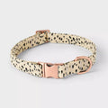 XL Beige Leopard Print Polyester Adjustable Dog Collar With Quick Clip Clasp & D-Ring