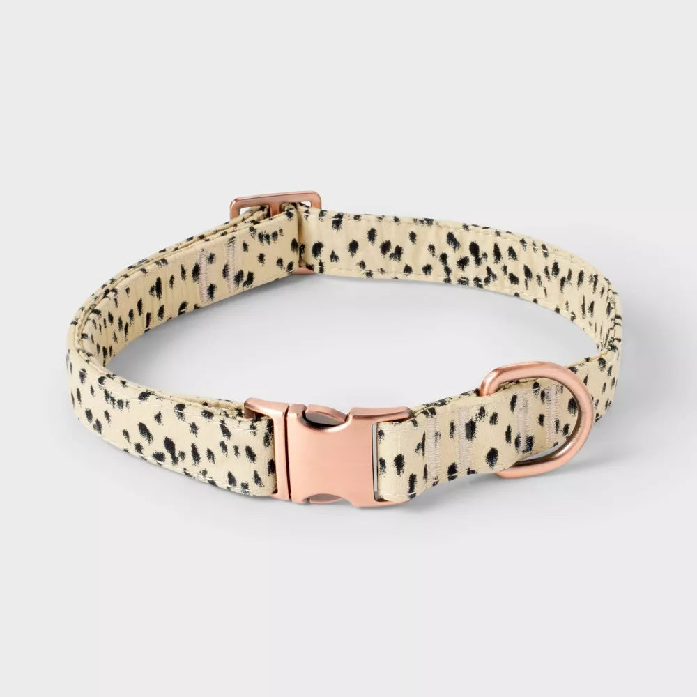 XL Beige Leopard Print Polyester Adjustable Dog Collar With Quick Clip Clasp & D-Ring