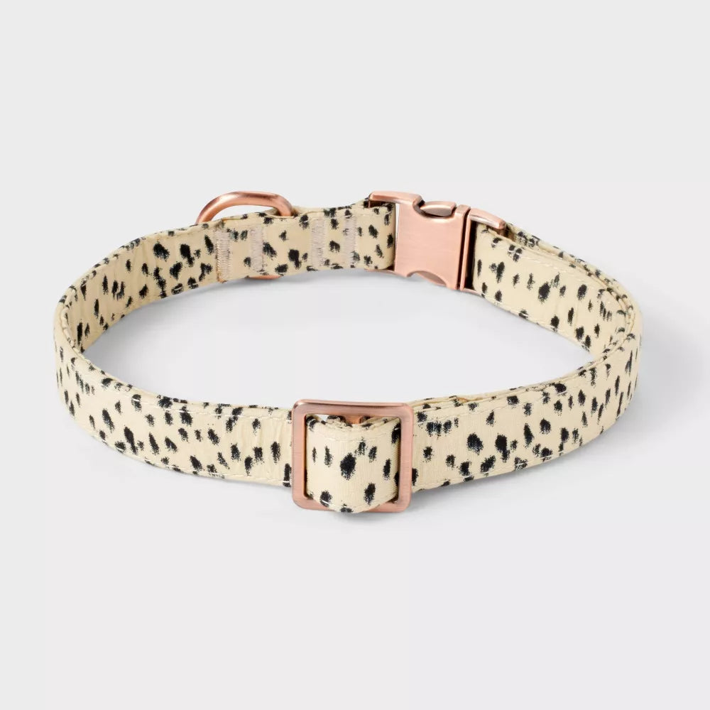 XL Beige Leopard Print Polyester Adjustable Dog Collar With Quick Clip Clasp & D-Ring