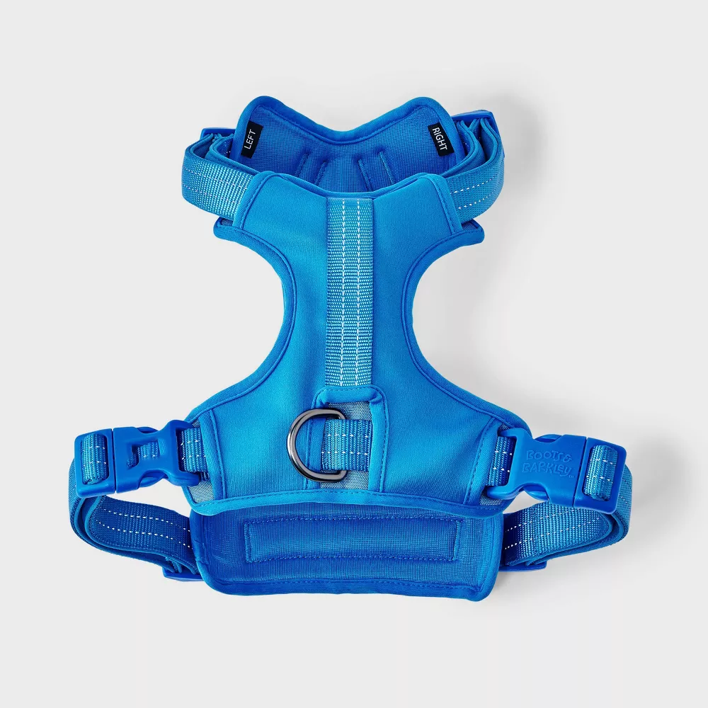 XL Blue Reflective Reinforced Stitching Adjustable Dog Chest Harness Dual Leash Rings