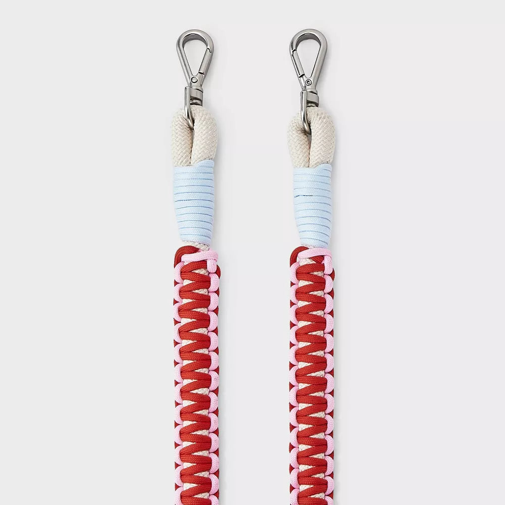 50 Inch Red White Pink Fashion Braided Crossbody Dog Walk Bag Strap Dual Spring Clips