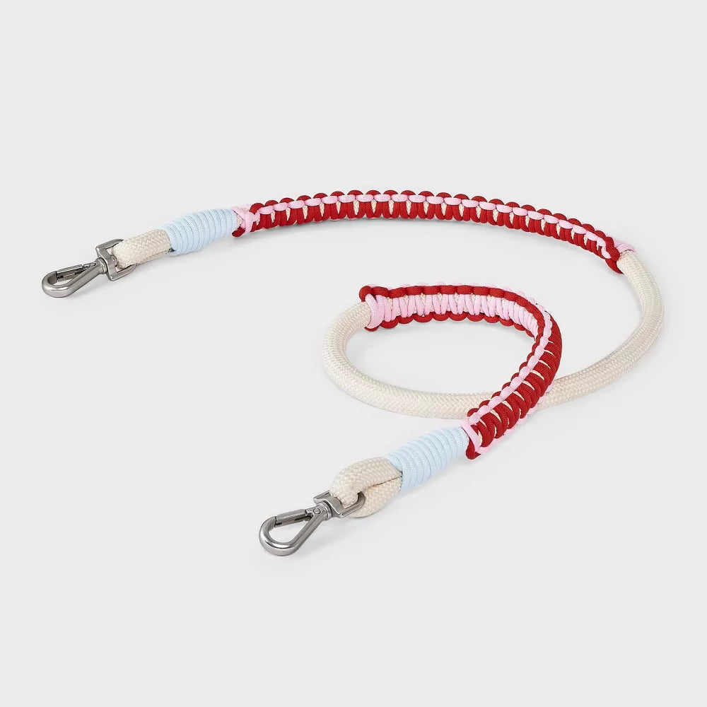 50 Inch Red White Pink Fashion Braided Crossbody Dog Walk Bag Strap Dual Spring Clips