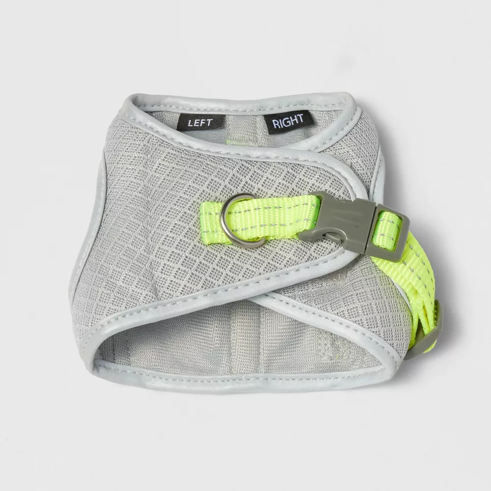 XS Gray Reflective Breathable Mesh Dog Chest Harness With Metal D Ring