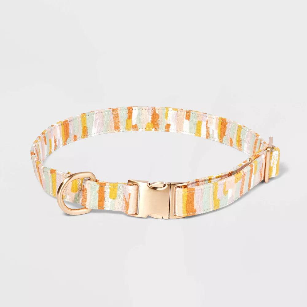 XL Brushed Stroke Polyester Cotton Adjustable Dog Collar With Rose Gold Clip Clasp & D-Ring