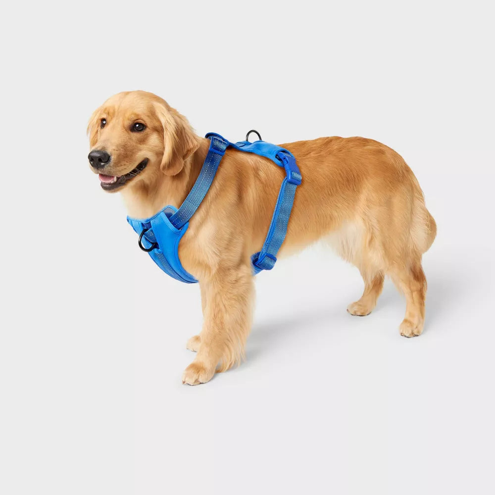 XL Blue Reflective Reinforced Stitching Adjustable Dog Chest Harness Dual Leash Rings
