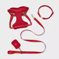 Medium Red 4-in-1 Dog Walking Kit Chest Harness Leash Collar Waste Bag Holder Set