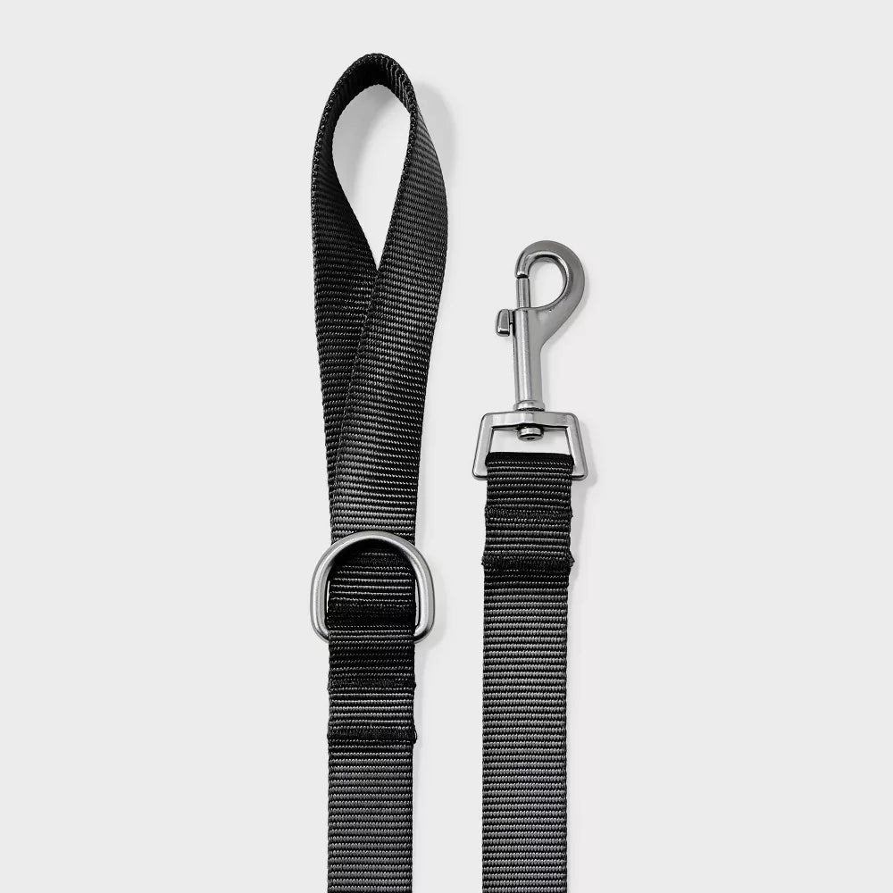 5ft Black Basic Recycled Polyester Nylon Dog Leash With Loop Handle & D-Ring