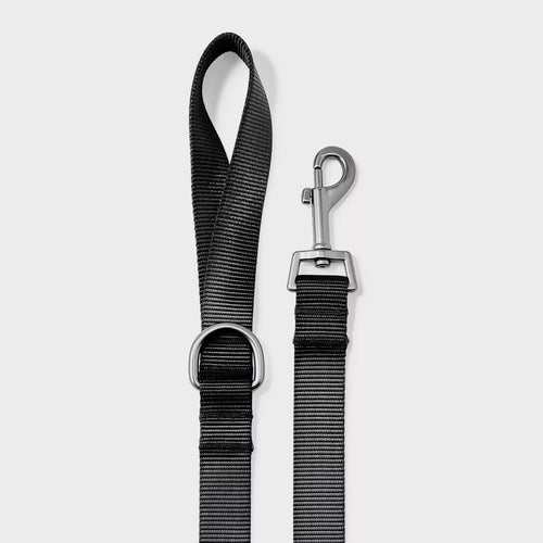 5ft Black Basic Recycled Polyester Nylon Dog Leash With Loop Handle & D-Ring