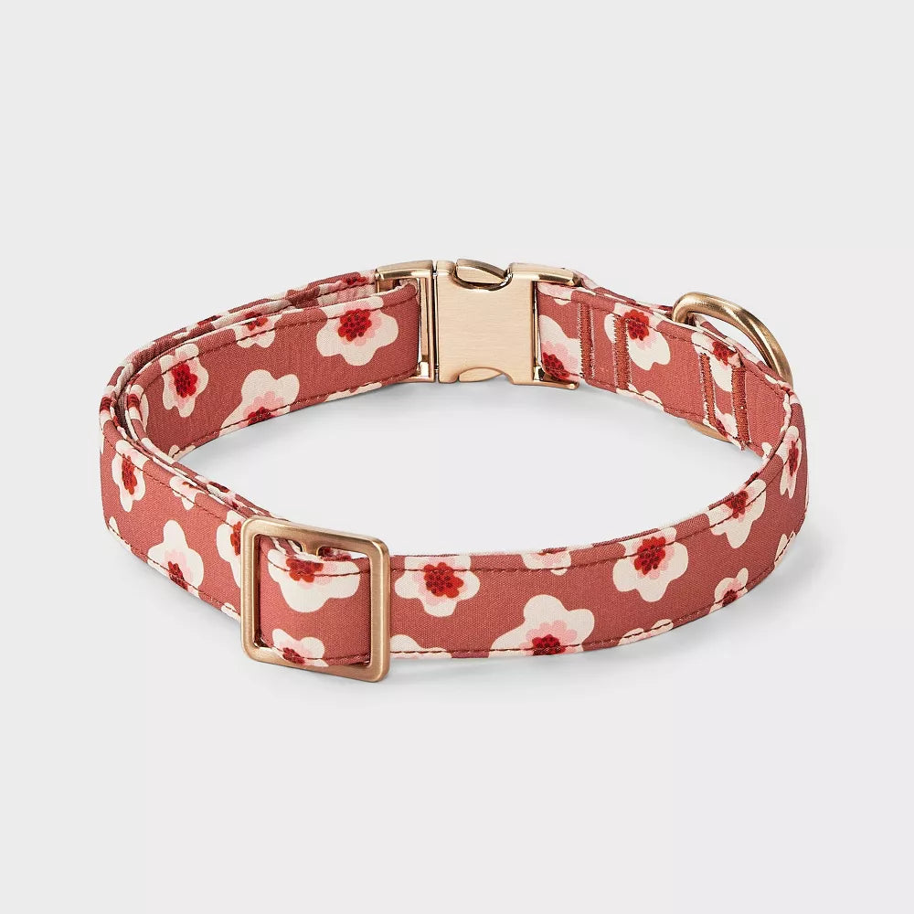 XL Fashion Floral Polyester Adjustable Pet Collar With D-Ring & Quick Clip Clasp