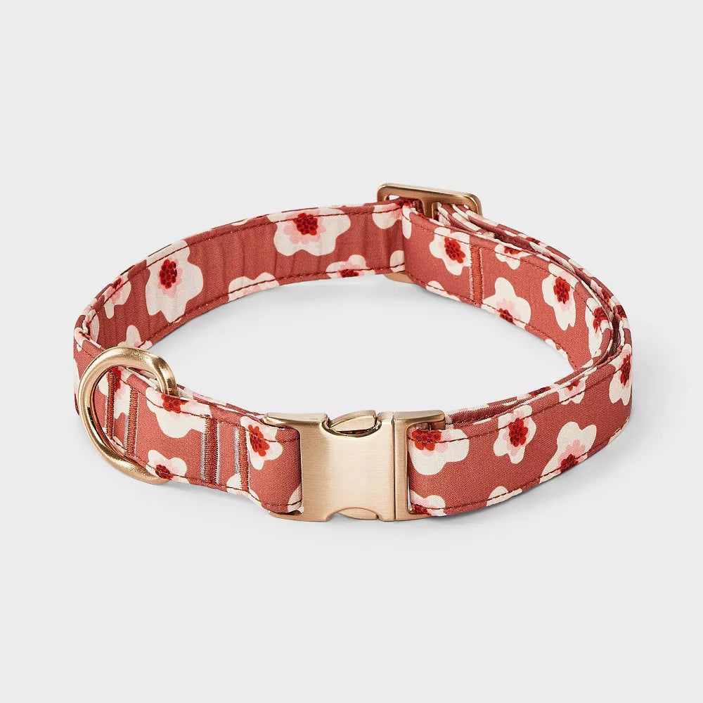 XL Fashion Floral Polyester Adjustable Pet Collar With D-Ring & Quick Clip Clasp