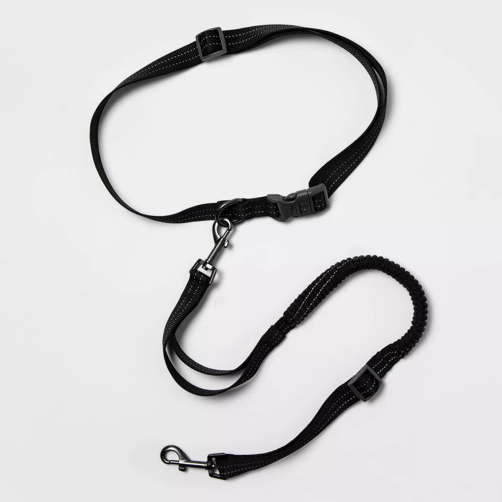 Black Bungee Hands-Free Waist Worn Dog Leash Adjustable Stretch Walking Leash