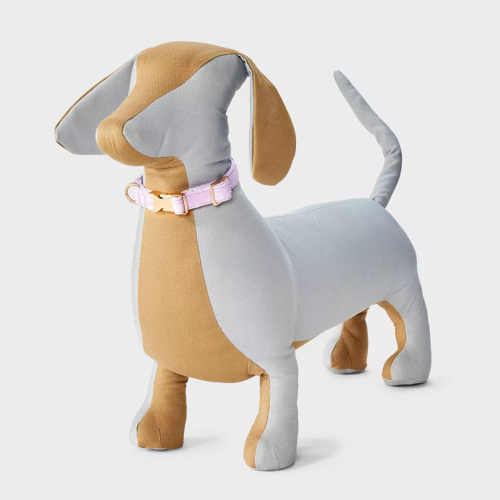 S Size Lavender Floral Textured Polyester Dog Collar With Metal Buckle