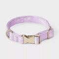 S Size Lavender Floral Textured Polyester Dog Collar With Metal Buckle