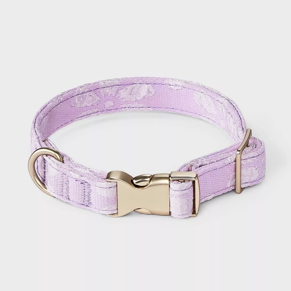 S Size Lavender Floral Textured Polyester Dog Collar With Metal Buckle